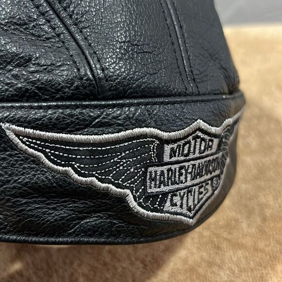 🔥🔥 Vintage HARLEY-DAVIDSON Black Leather Embroidered Bandanna Hat XL - PERFECT - Picture 7 of 10